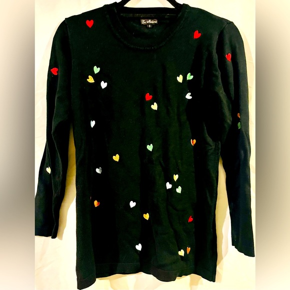 La Madona Sweaters - Black Sweater with Valentine Colorful Heart Accents